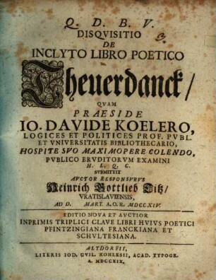Disqvisitio De Inclyto Libro Poetico Theuerdanck