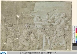 Christus (lt. Flechsig) wird die Treppe zum Richtpalast emporgeführt und von den Soldaten mißhandelt
