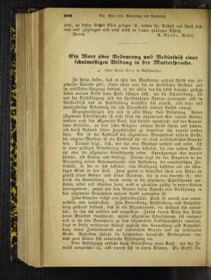 ¬Ein¬ Wort über Bedeutung und Bedürfniß einer schulmäßigen Bildung in der Muttersprache