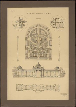 Fürstliche Gruftkapelle: Lageplan, Wächterhaus und Portal: Ansichten und Grundrisse