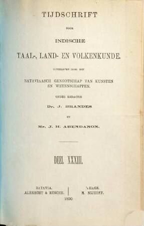 Tijdschrift voor Indische taal-, land- en volkenkunde. 33. 1890