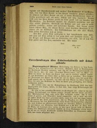 Correspondenzen über Schulverhältnisse und Schulzustände