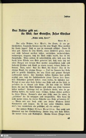 Judica. Drei Richter gibt es: die Welt Welt, das Gewissen, Jesus Christus