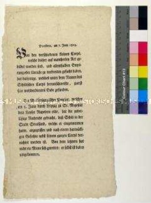 Nachricht über den Tod von Ferdinand von Schill und die Zerschlagung seines Corps