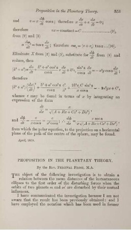 Proposition in the planetary theory.