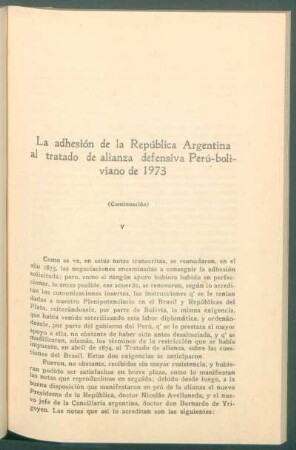 La adhesión de la República Argentina al tratado de alianza defensiva Perú-boliviano de 1873 - (Continuación)