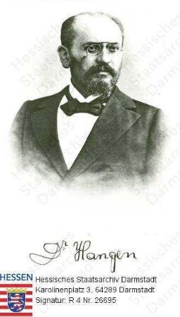 Hangen, Philipp, Dr. jur. (1848-1920) / Porträt, linksblickendes Brustbild mit faks. Unterschrift