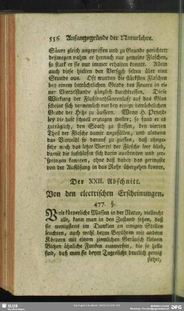 Der XXII. Abschnitt. Von den electrischen Erscheinungen.