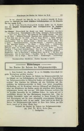 Mitteilungen des Bundes für Reform des Religionsunterrichts
