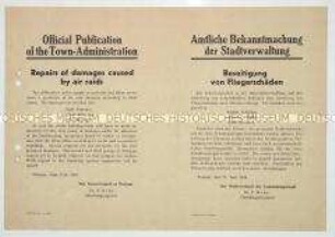 Amtliche Bekanntmachung der Stadt Weimar zur Beseitigung von Fliegerschäden