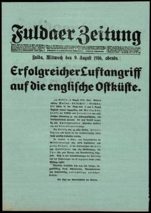 Erste Ausgabe vom Mittwoch, den 09. August 1916.