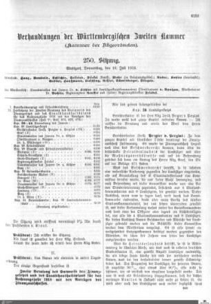 250. Sitzung, Stuttgart, 18.7.1918