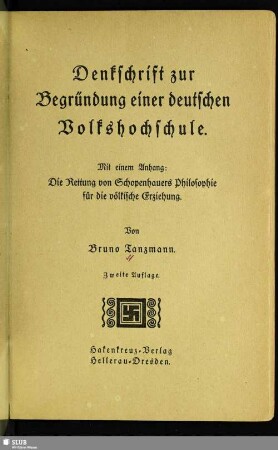 Denkschrift zur Begründung einer deutschen Volkshochschule : mit einem Anhang