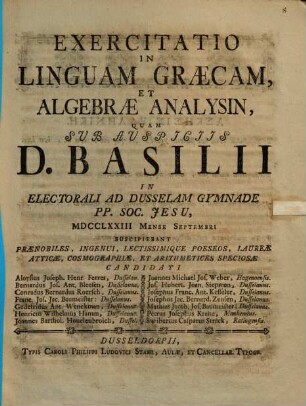 Exercitatio in linguam Graecam et algebrae analysin