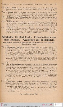Geschichte des Buchdrucks. Reproduktion von alten Drucken. - Geschichte des Buchhandels (Nr. 1769 - 2211)