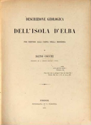 Descrizione geologica dell'Isola d'Elba : per servire alla carta della medesima