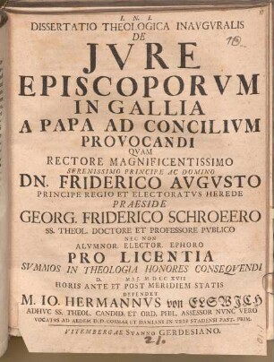 Dissertatio theologica inavgvralis de jvre episcoporvm in Gallia a papa ad concilivm provocandi