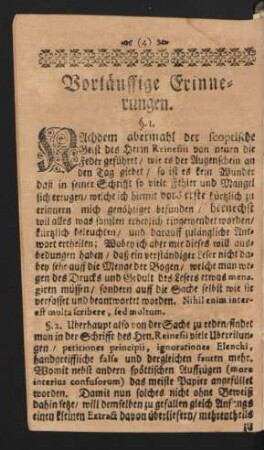 Vorläuffige Erinnerungen. §. I.