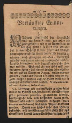 Vorläuffige Erinnerungen. §. I.