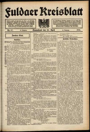 Zweite Ausgabe vom Samstag, den 29. April 1911.