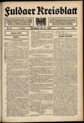 Zweite Ausgabe vom Samstag, den 29. April 1911.