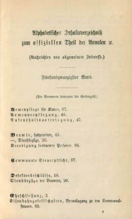 Alphabetisches Inhaltsverzeichniß zum offiziellen Theil der Annalen