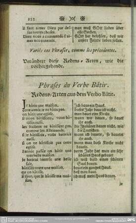 Phrases du Verbe Bâtir. Redens-Arten aus dem Verbo Bâtir
