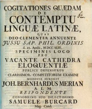 Cogitationes quaedam de contemptu linguae latinae
