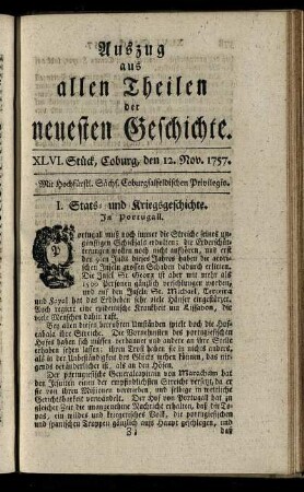 XLVI. Stück, Coburg, den 12. Nov. 1757.