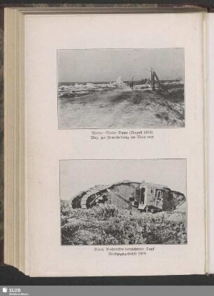 Durch Volltreffer vernichteter Tank. Rückzugsgefechte 1918