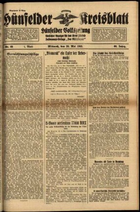 Erste Ausgabe vom Mittwoch, den 28. Mai 1941.