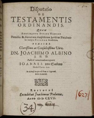 Disputatio De Testamentis Ordinandis