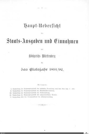 Nachweisung der Rechnungsergebnisse von dem Etatsjahr 1891-1892