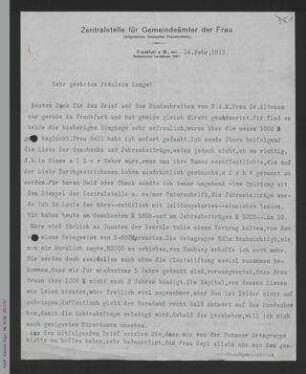 Brief von Jenny Apolant an Helene Lange