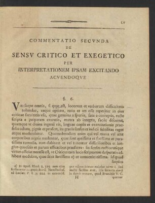 Commentatio Secunda De Sensu Critico Et Exegetico Per Interpretationem Ipsam Excitando Acuendoque.