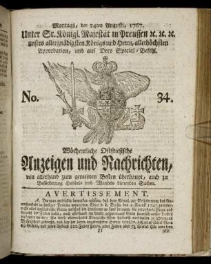 No. 34. Montags, den 24ten Augusti, 1767.