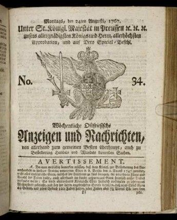 No. 34. Montags, den 24ten Augusti, 1767.