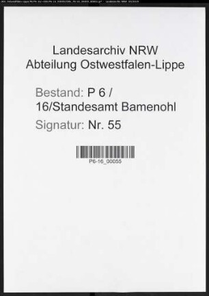 Sterberegister Standesamt Bamenohl
