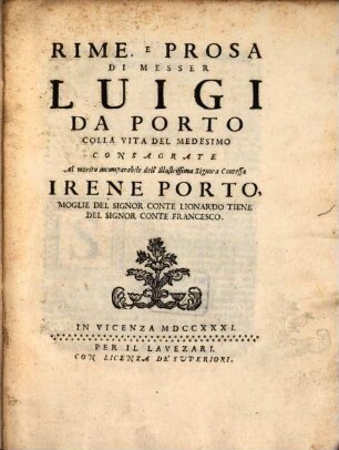 Rime e Prose : Colla vita del medesimo