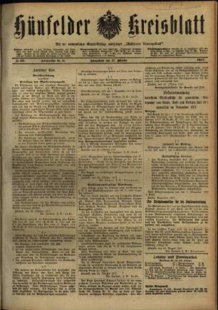 Erste Ausgabe vom Samstag, den 27. Oktober 1917.