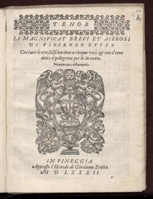 Vincenzo Ruffo: Li magnificat brevi et aierosi ... a cinque voci ... Tenor