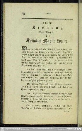 Von der Krönung Ihrer Majestät der Königin Maria Louise