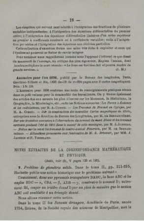 Notes extraites de la correspondance mathématique et physique.