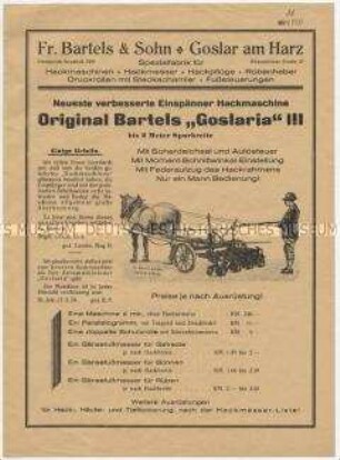 Neueste verbesserte Einspänner Hackmaschine Original Bartels "Goslaria" III bis 2 Meter Spurbreite