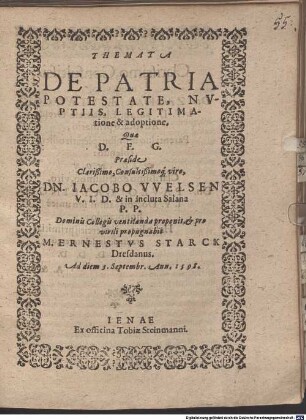 Themata de patria potestate, nuptiis ...