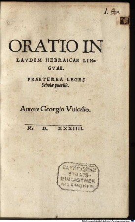 Oratio In Lavdem Hebraicae Lingvae