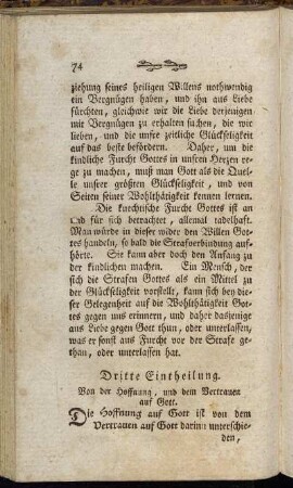Dritte Eintheilung. Von der Hoffnung, und dem Vertrauen auf Gott.