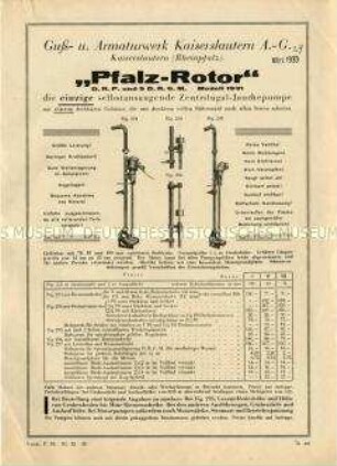 "Pfalz-Rotor" / Zentrifugal-Jauchepumpen Pfalz I und Pfalz II / Zentrifugal-Jauchepumpen "Pfalz" / Hand-Jauche-Pumpen