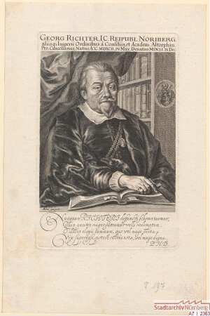 (Dr.) Georg Richter, Ratskonsulent und Prokanzler der Universität Altdorf; geb. 4. Mai 1592; gest. 9. Dezember 1651