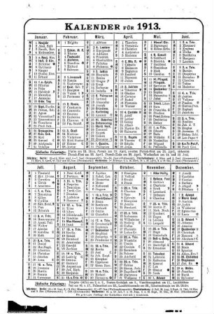 Kalender für 1913